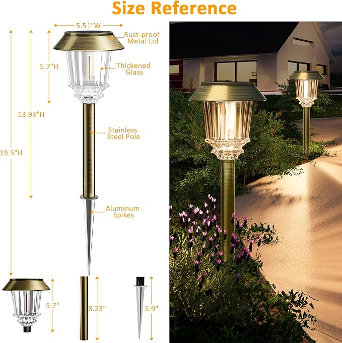 XMCOSY+ Solar Pathway Lights Waterproof - 6 Pack Solar Lights Outdoor, 10-40 LM Dimmable Outdoor Solar Light for Yard Pathway Garden Driveway Walkway (Bronze)