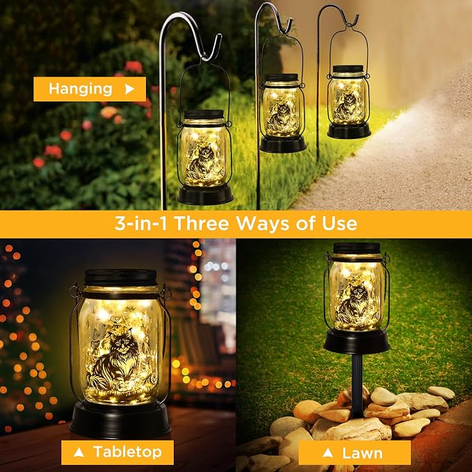 Maine Coon Cat Gifts for Women/Men Maine Coon Solar Lanterns Cat Mom Birthday Cat Lovers Lantern, Pet loss Pet Memorial Lights, Solar Garden Decoration Outside for Yard, Patio,Backyard,Porch