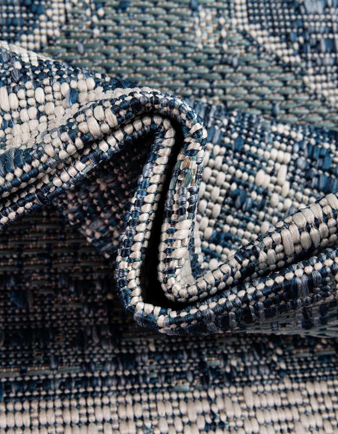 Unique Loom Outdoor Traditional Collection Area Rug - Valeria (2' x 6' 1" Runner, Blue/ Ivory)