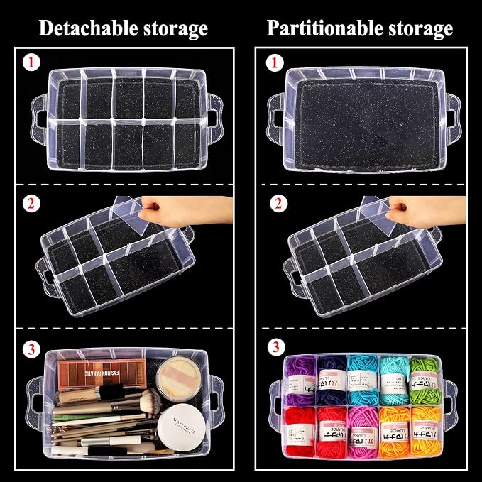 SGHUO 3-Tier Stackable Storage Container Box with Dividers-30 Compartments, Bead Organizers for Art Craft Storage, Washi Tape, Kids Toys, Jewelry, Beauty & Sewing Supplies
