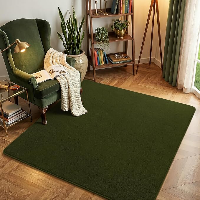 Amearea 4x4 Square Area Rug for Bedroom Living Room, Olive Green Fluffy Rug | Thickened Memory Foam Rug, Indoor Washable Rug Non Slip Minimalist Carpet for Entryway Boys Girls Dorm Nursery Room Decor