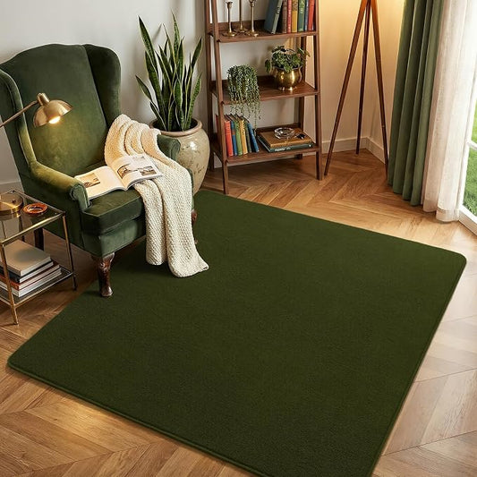 Amearea 5x5 Square Area Rug for Bedroom Living Room, Olive Green Fluffy Rug | Thickened Memory Foam Rug, Indoor Washable Rugs Non Slip Minimalist Carpet for Kids Boys Girls Dorm Nursery Room Decor