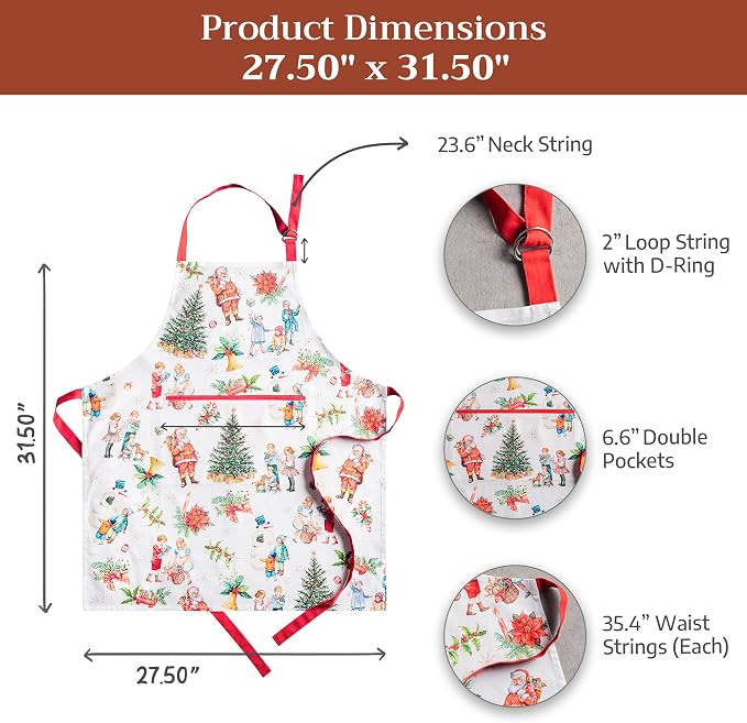 Maison d' Hermine Aprons for women with Pocket 100% Cotton (27.50"x31.50") | Adjustable Neck Strap & long ties Apron Men Chef Wedding Cooking Gardening Server Maid