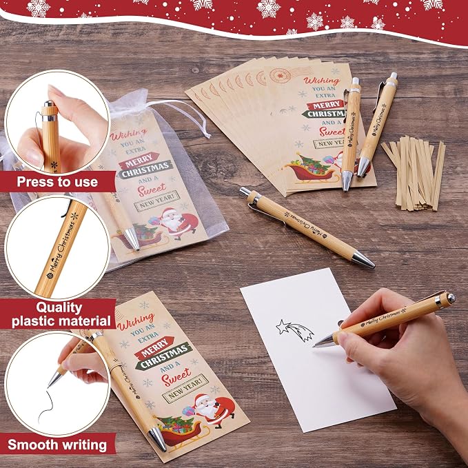 Marspark 30 Set Vintage Christmas Gifts Bulk Christmas Ballpoint Pens and Greeting Cards Set with Bag Twist Ties for Employee Coworker Teacher Student School Office Home Party Favor
