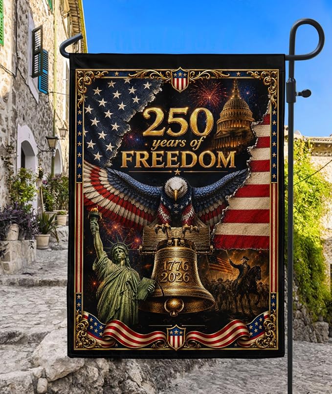 250th Year Of Freedom Flags, 250 Anniversary Usa Flag, American Flag With Eagle, 1776-2026 Commemorative, Two-sided Print, Garden Flags For Outside, American 250th Anniversary Patriotic Design 3 (12x18 Inch)