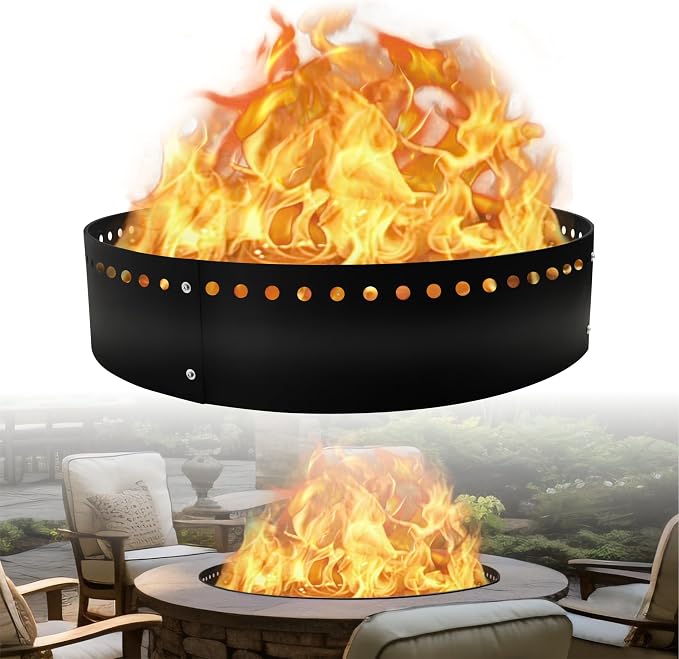 FEBTECH - 45" D x 10" H Outdoor Smokeless Fire Ring Insert - Steel Liner | Portable Heat Resistant Fire Ring for In-Ground or Above-Ground Setups, Camping Bonfires & Gatherings