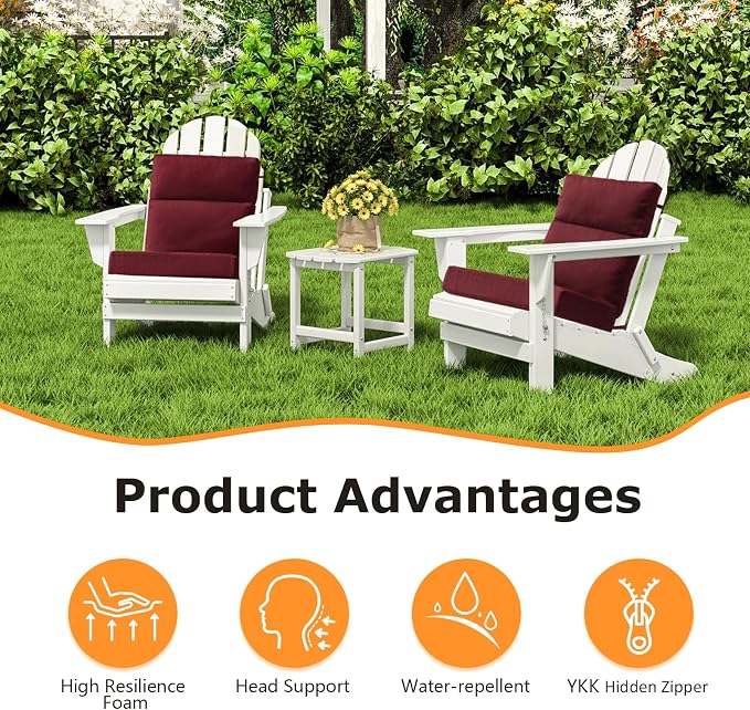 Unimatta Sunbrella Outdoor High Back Chair Cushion Seat Pads, 44 x 21 Inch Water-Repellent & Fade-Resistant Patio Furniture Cushions with Ties for Adirondack, Rocking Chairs, Spectrum Ruby