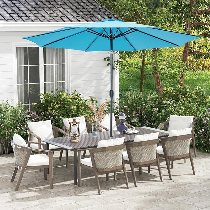 Giantex 10ft Outdoor Patio Umbrella, Market Table Umbrella with Tilt Adjustment and Crank, 180G Polyester, Garden Canopy for Deck Backyard Pool Indoor Outdoor (Blue)