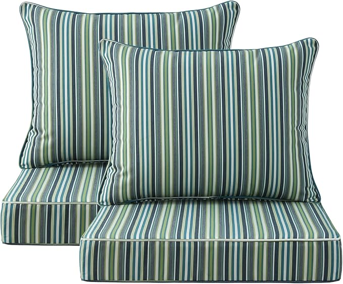 Unimatta Sunbrella Outdoor Patio Chair Cushions Set, 24" x 24", Set of 2, Water-Repellent, Fade Resistant, Deep Seat Cushion for Backyard, Couch, Sofa and Patio Furniture, Troupe Caribbean
