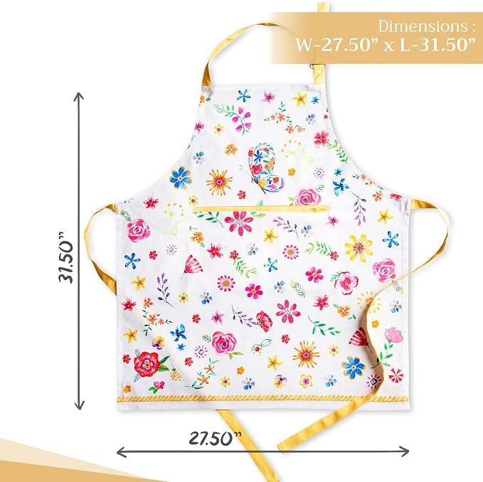 Maison d' Hermine Aprons for women with Pocket 100% Cotton (27.50"x31.50") | Adjustable Neck Strap & long ties Apron Men Chef Wedding Cooking Gardening Server Maid