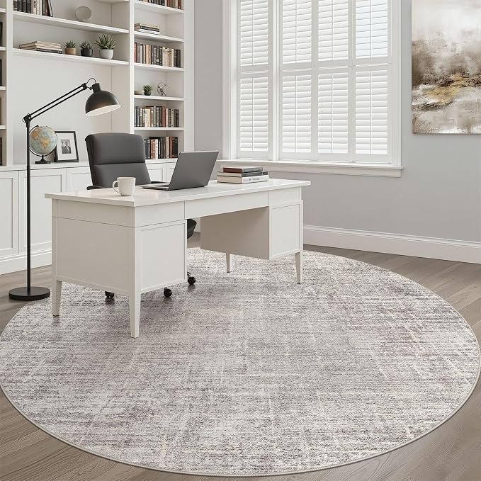 LOONGRUG Round Rug 10x10 Washable Neutral Modern Living Room Rug Brown Gray | Circle Large Abstract Soft Stain Resistant Indoor Non-Slip Carpet for Bedroom Nursery Kids Office Playroom Dining Room