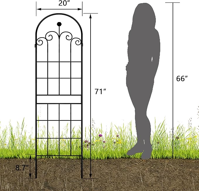 LZRS 4 Pack 71x20in Rustic Iron Arch Decoration Garden Trellis with Black Metal Coating – Perfect for Supporting Climbing Plants Outdoor, Roses, Vines, Flowers, and Vegetables.