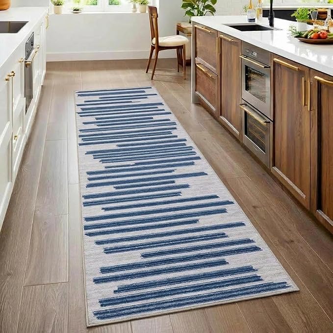 GarveeHome 2x6 Runner Rug for Kitchen Hallway Non Slip Striped Soft Carpet | Washable Low pIle Modern Runner Rugs for Living Room Bedroom Laundry Room