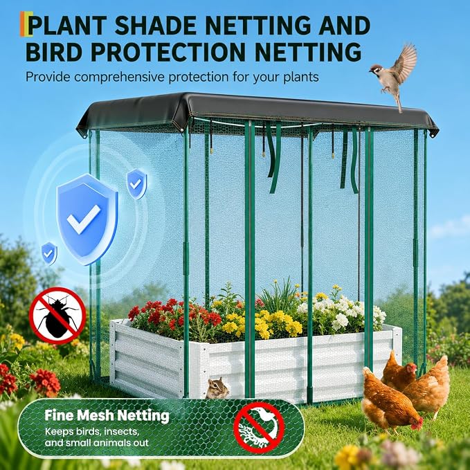 Garvee 72"x36"x12" Raised Garden Bed Kit with Shade Cloth & Irrigation, 3-in-1 Metal Planter Box with Insect Mesh & Drip System, Self-Watering Outdoor Galvanized Raised Bed for Vegetables Flowers