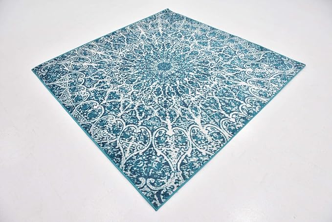 Unique Loom Sofia Collection Area Rug - Grace (6' 1" Square, Turquoise/ Ivory)