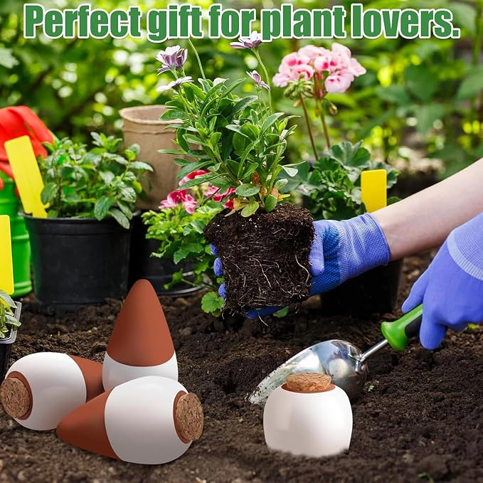 4 Pack Terracotta Watering Spikes, Plant Watering Devices Wine Bottle Automatic Plant Self Watering Spikes for Vacations, Clay Self-Watering Stakes for Indoor Outdoor Plants