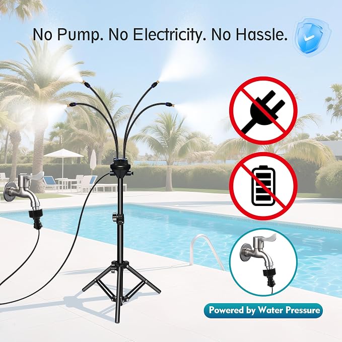 Standing Misters for Outside Patio – 3.6 FT Adjustable Height Stand Misting System for Outdoor Cooling, Portable Water Mister for Mist Playing, Backyard, Porch & Sprinkler (Black)