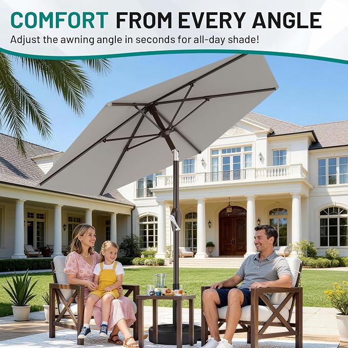 AreShark 7.5FT Patio Umbrella Table Market Umbrella with 6 Sturdy Ribs, Button Tilt/Crank Heavy-Duty Round Outdoor Umbrellas for Garden, Deck, Backyard,and Pool, Foggy Gray