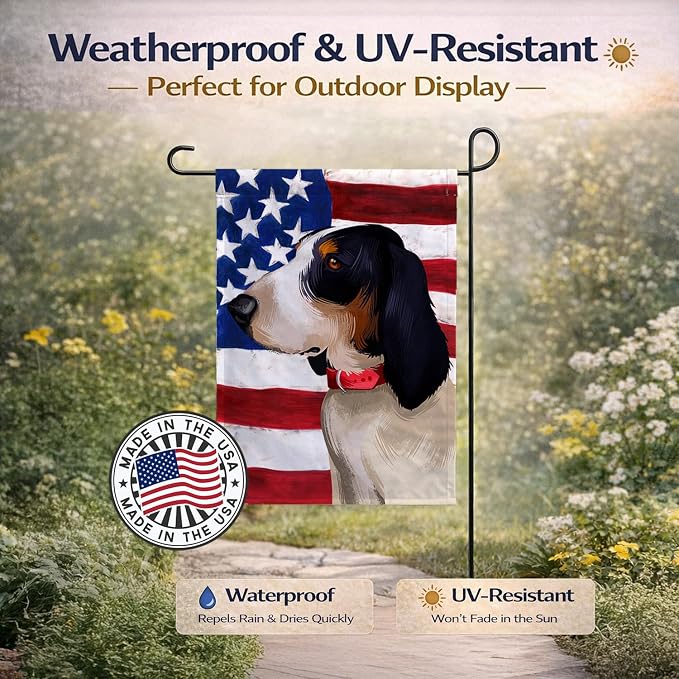 Caroline's Treasures CK6407GF Ariegeois Dog American Flag Garden Flag Mailbox Flag Decorative Yard Flag Banner Outside Patio Artwork Yard Flower Beds, Garden Size, Multicolor
