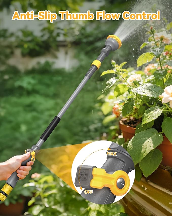 VOXON Watering Wand for Garden Hose, Adjustable 29–43 Inch Watering Wand with 10 Spray Patterns & 180° Swivel Head, Thumb Flow Control, for Hanging Baskets, High Shrubs & Patio Plants