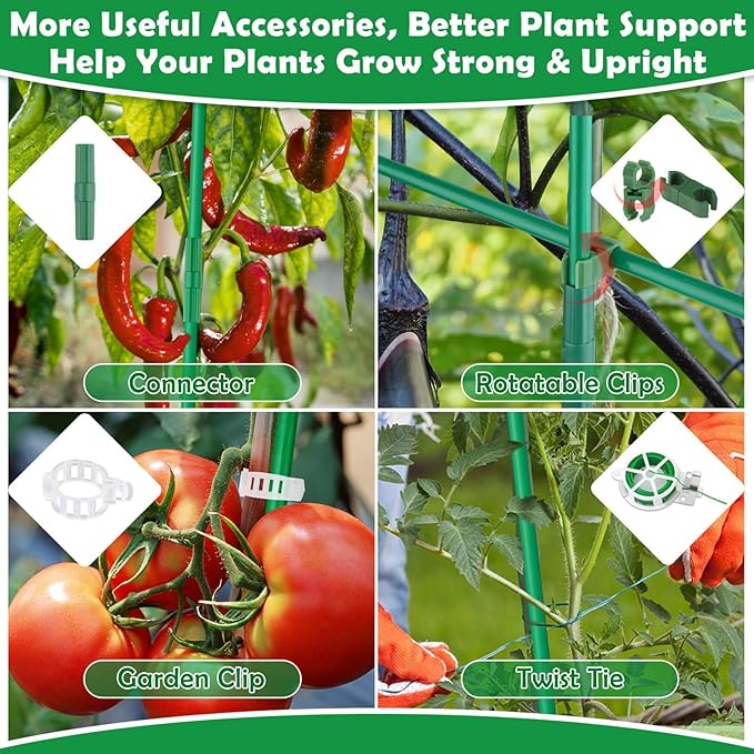 337 PCS Garden Stakes, Fiberglass Tomato Stakes, Garden Sticks with Accessories, 105 Sets DIY 4ft, 5ft, 6ft, 7ft Plant Stakes, Plant Sticks Supports for Indoor Outdoor Plants, Vegetables
