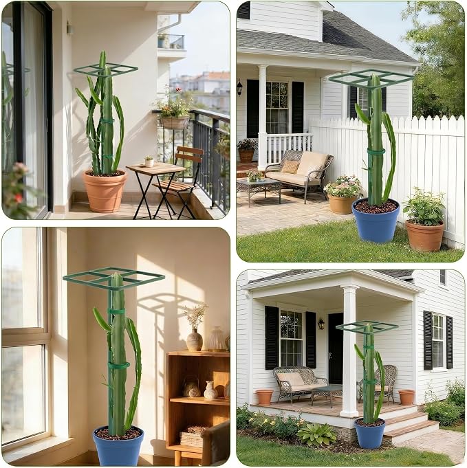 61" Adjustable Plant Trellis, Square Top, Green | Square top support design. Anti-tipping base sits inside pot. Modular heavy duty iron.