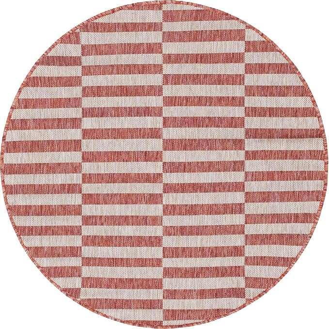 Unique Loom Outdoor Collection Classic Stripes, Transitional Indoor & Outdoor Area Rug, Rectangular 4' 0" x 4' 0", Red/Ivory