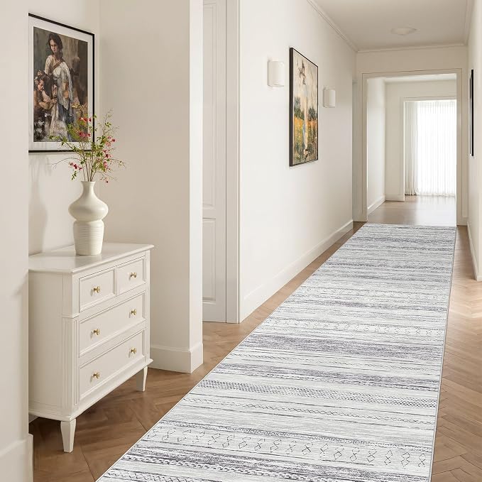 Tortania Area Rug 2x6 Runner Rugs - Washable Soft Neutral Boho Moroccan Farmhouse Rug Indoor Floor Carpet for Living Room Bedroom Kitchen Entryway Under Dining Table Home Office Decor - Grey