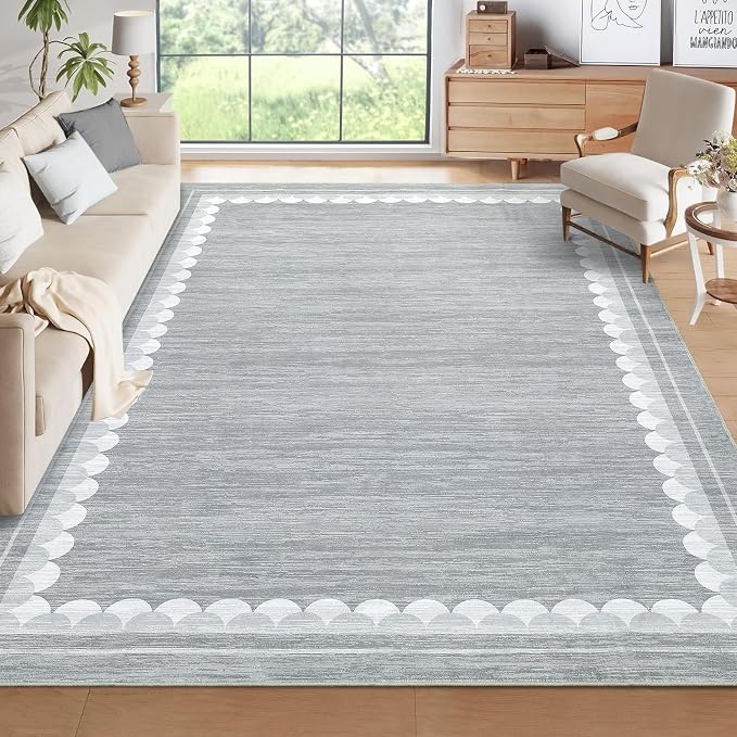 COZYLOOM Area Rug for Bedroom 5x7 Throw Rugs for Living Room, Machine Washable Area Rugs with Rubber Back, Non Shedding Low Pile Contemporary Carpet Stain Resistant Mats for Nursery Dining Room, Grey