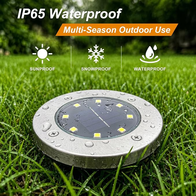 OULONGER 4.6in Solar Ground Lights 10 Packs, Garden Solar Outdoor Waterproof Pathway Bright In-Ground Landscape Lights for Patio, Lawn, Yard, Driveway, Step and Walkway Warm Light