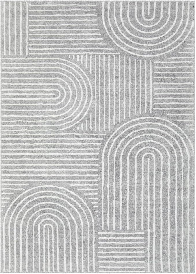 Lahome Area Rugs 5x7, Soft Washable Grey and White Rugs for Living Room | Ultra-Thin Non Slip Abstract Bedroom Throw Rug Carpet for Dining Room Office Playroom Darrell (5'x7', Gray)