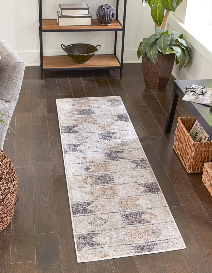 Unique Loom Eco Southwestern Collection Area Rug - Ely (Runner 2' 7" x 12' 0", Ivory/Black)