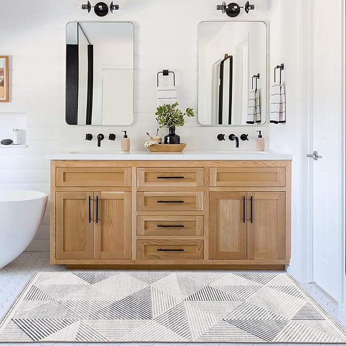 Machine Washable Area Rug Runner - Living Room Bedroom Bathroom Kitchen Entryway Office - Padded Low Pile Stain Resistant Premium - Modern Geometric Contemporary - Miles - Gray 2'6" x 8'