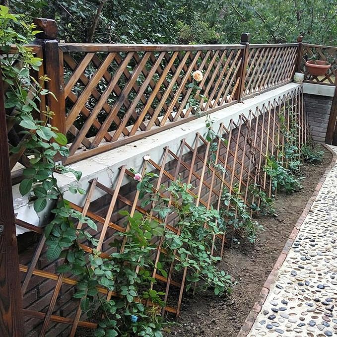 2Pcs Expandable Garden Trellis, 38" x 89" Large Wooden Lattice Fence Wall Panel Lattice Trellis for Climbing Plants Outdoor Ivy Vine Rose Clematis for Garden Patio Room Decor (2Pcs Brown)