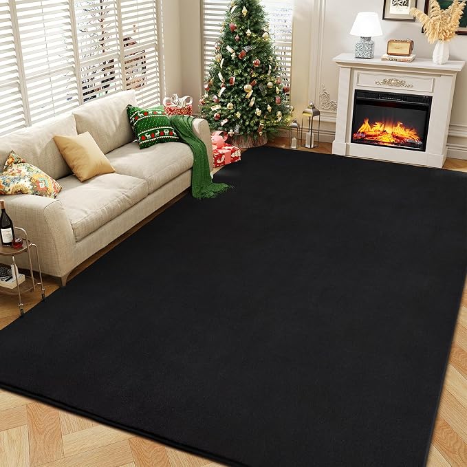 Amearea Modern Area Rugs for Bedroom Living Room, 4x6 Black Memory Foam Rug | Thickened Fluffy Indoor Washable Rugs Non Slip Minimalist Carpet for Kids Boys Girls Dorm Nursery Room Decor