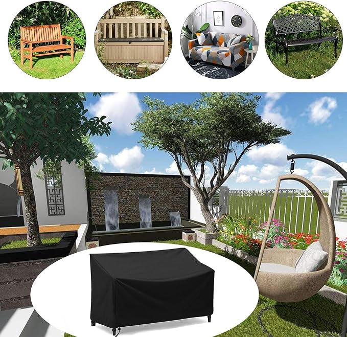 Outdoor Bench Cover Waterproof 2 Seater Patio Bench Cover Outdoor Patio Furniture Garden Sofa Chair Cover, Fit for 2-Seater Seating Metal & Hardwood Patio Garden Bench, 53L x 26W x 35H inche