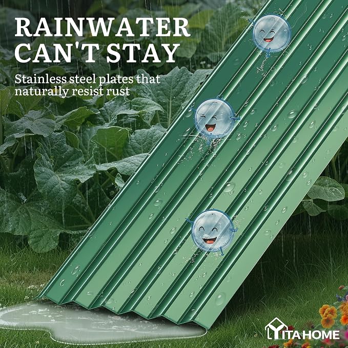 YITAHOME 6x3x1.5ft 2pcs Large Raised Garden Bed Kit, Galvanized Metal Planter Box with Gloves, Support Rod, Outdoor Above Ground Planters for Plants Vegetables Flowers, Green