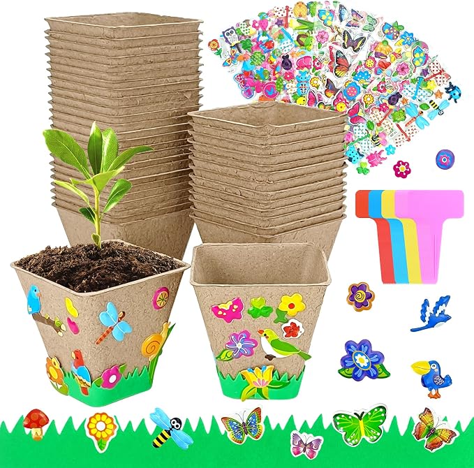 Garden Paper Pot Craft Kit | 40 sets Seed Starter | Spring Summer Kids DIY | Flower Pots Craft Kit For Kids; Earth Day Activities With Paper Pots, Stickers & Labels; Spring Crafts For Earth Day Fun