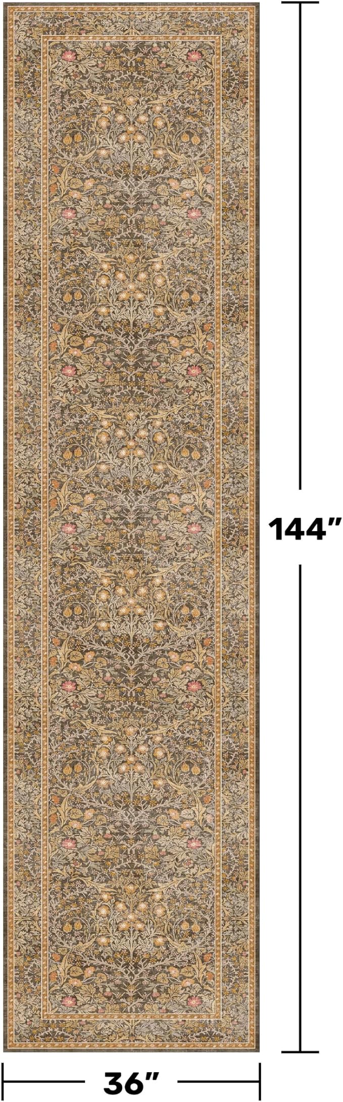 3x12 Extra Long Runner Rugs for Hallways, Vintage Washable Kitchen Floor Mats Non Slip, Floral Entryway Rug Indoor, Low Pile & Soft Stain Resistant Carpet - Oriental Home Décor