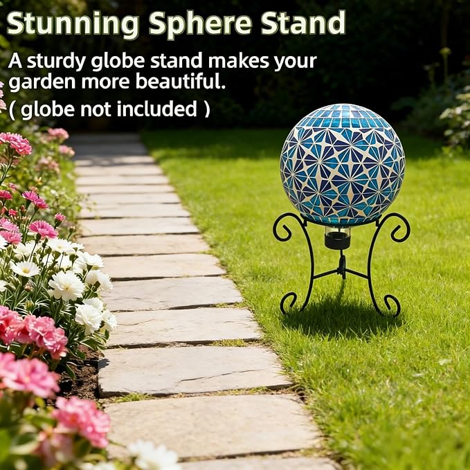 SAVENNA 10" Gazing Ball Stand, Metal Gazing Globe Stand for 8-12 Inch Garden Gazing Globe, Outdoor Décor Garden Yard Accessories, Black