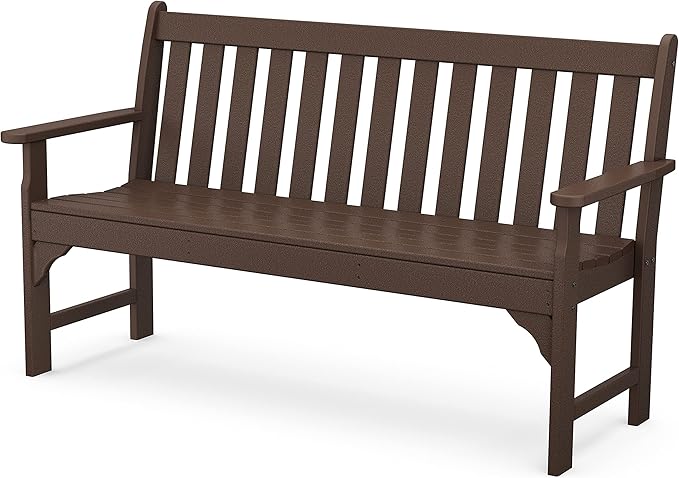 Polywood 60" 3-Person Vineyard Bench and 18" South Beach Side Table Bundle, Mahogany