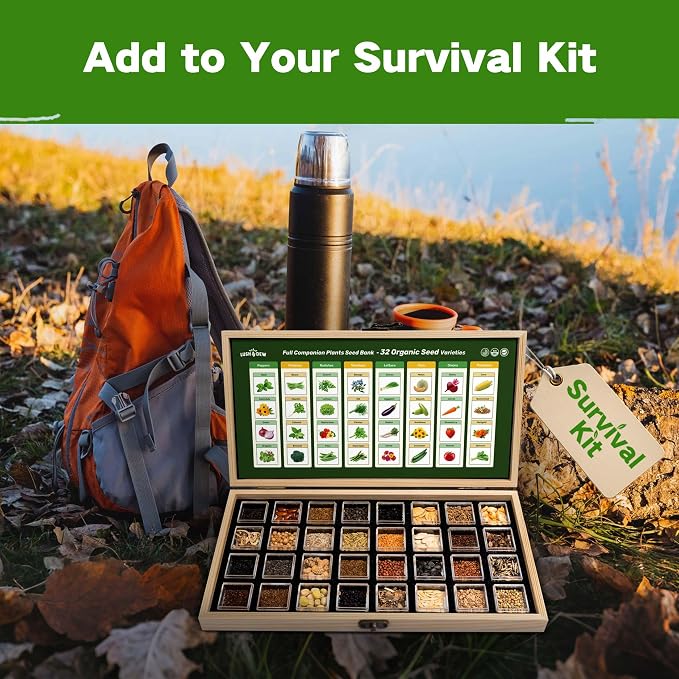 Lush&Dew Companion Plants Heirloom Seed Bank, Gardening Gifts for Women Men | 32 Varieties 30,000+ Non-GMO Vegetable Seeds for Planting in Raised Garden Bed Greenhouse, Survival Seed Kit for Food Supply
