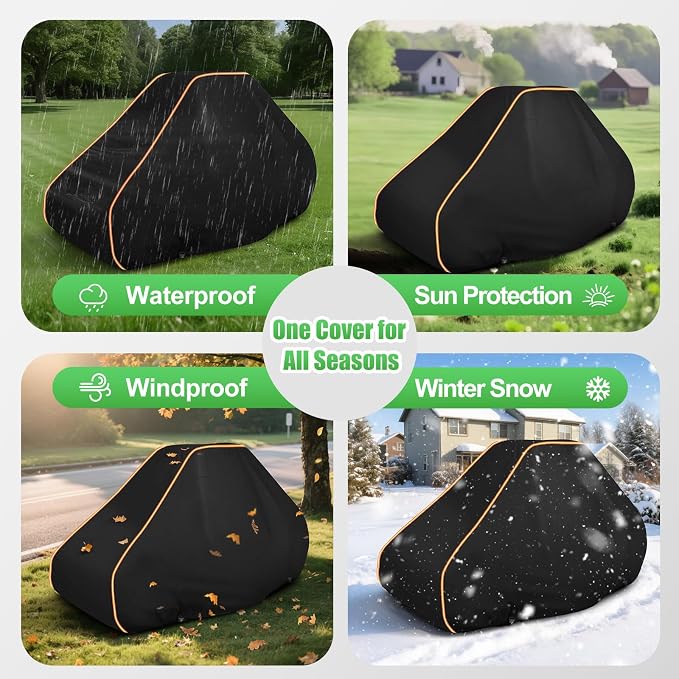 Zero Turn Lawn Mower Cover Heavy Duty Waterproof for Outdoor, 79"x55"x46" | Fits John Deere, Toro TimeCutter, Cub Cadet, Husqvarna, 420D with Cotton Lining, Windproof Elastic Hem and Buckles