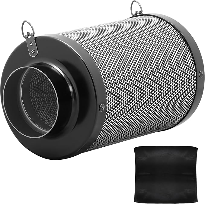 4 Inch Air Carbon Filter, with Australia Virgin Charcoal Smell Control for Inline Duct Fan, Grow Tent, Prefilter Included, Reversible Flange 4" x 12", Black