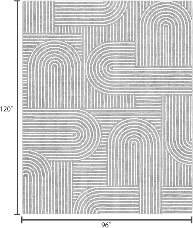 LUXRUG Washable Area Rug 8x10 Large Abstract Grey Boho Rugs for Living Room | Ultra-Thin Modern Abstract Rainbow Dining Room Rugs Non-Slip Indoor Carpet for Living Room Nursery Room Office Home Decor