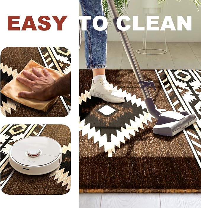YHSF Southwestern Area Rug - Anti Static & Washable - Mocha, 2 ft x 7 ft | Soft Native American Tribal Floor Rugs for Living Room, Bedroom, Hallways, and More - Easy-to-Clean Home Decors