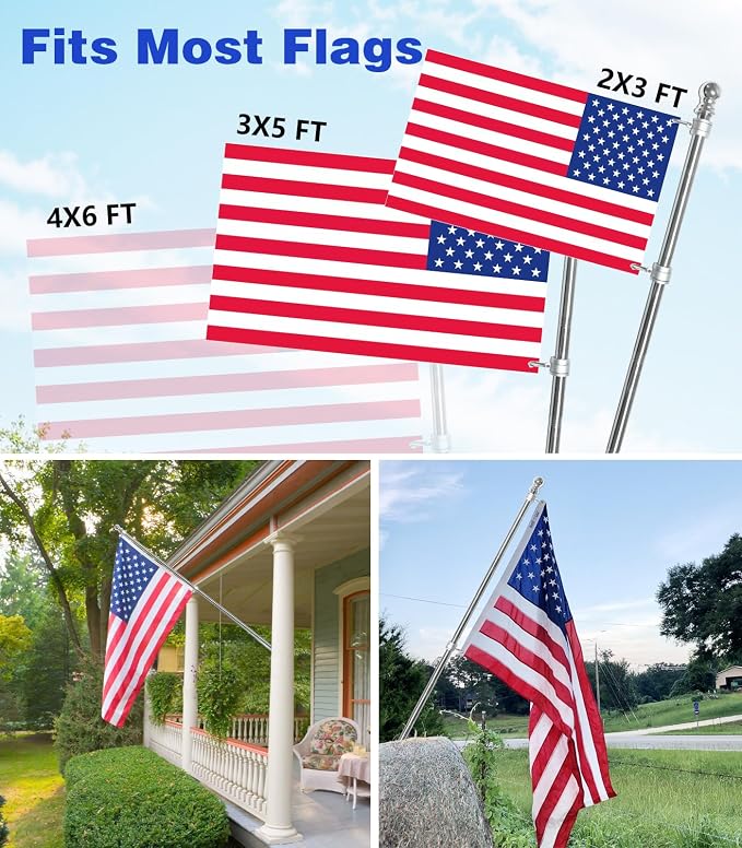 Stainless Steel Flag Poles, 6 FT Flag Pole for Outside House, Residential or Commerical, 1 Inch Spinning Flag Pole for 3X5 Flag, Silver High Wind Flag Pole (Without Bracket)