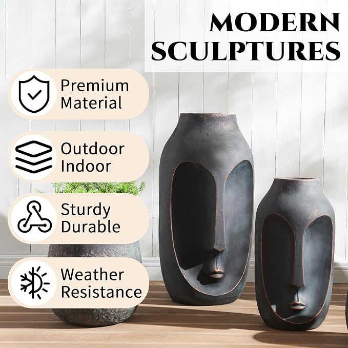 Wallowa 20 Inch Tall Large Statue, Garden & Home Decor, Modern Art, Artificial Stone, Bronze, 1 Pack