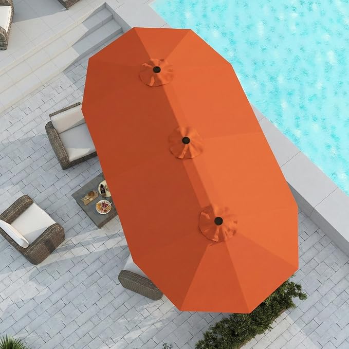 15FT Large Patio Umbrella with Base Included, Double Sided Outdoor Market Umbrella with Flexible Fiberglass Ribs, UV-Blocking Extra Large Umbrella for Garden, Pool, Deck, Terracotta