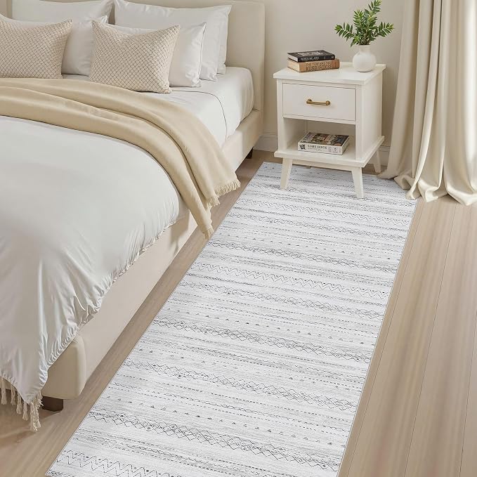 cotiled Hallway 2.6x8 Runner Rugs Washable Boho Rug Grey | Stain Resistan Indoor Carpet for Entryway Kitchen Laundry Room Bedroom